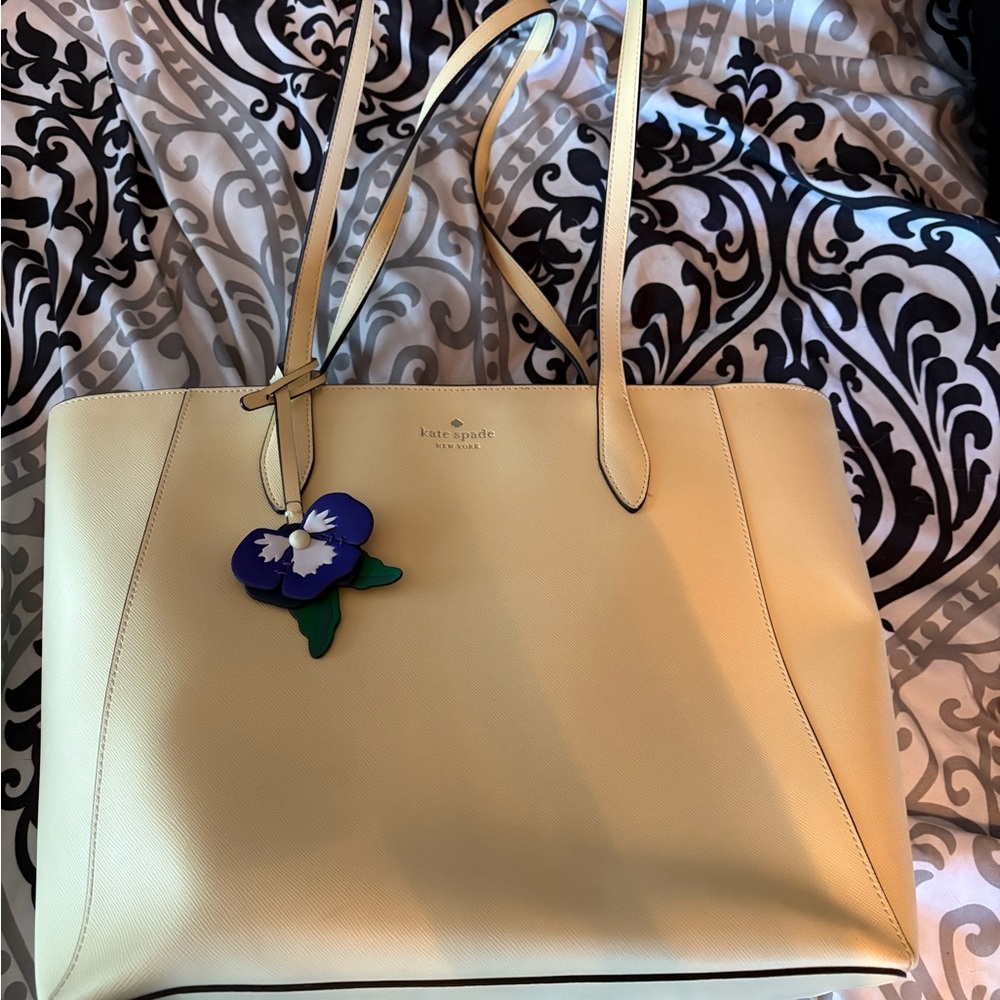 Kate Spade Yellow Tote with Floral Charm- Tote and Wallet Set.